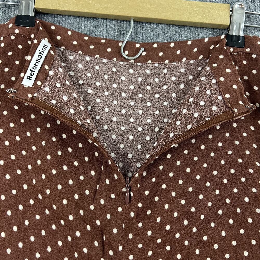 Reformation Skirt 4 Bea A Line Midi Skirt Polka Dot Brown Feminine Cottagecore - Picture 8 of 13